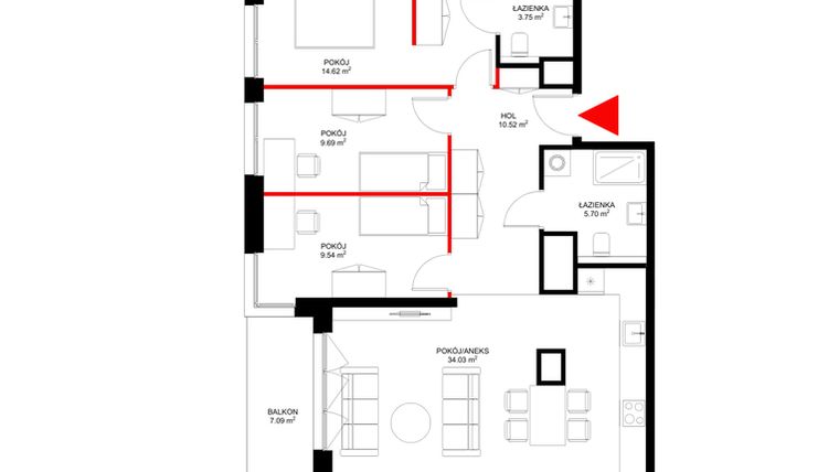 Rzut - Mieszkanie na sprzedaż 4 pokoje o powierzchni 87,82 m² - numer F.7.1 w INSPIRE ETAP V – bud. F, G