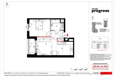 Rzut - Mieszkanie na sprzedaż 2 pokoje o powierzchni 45,82 m² - numer D.44 w Strefa PROGRESS