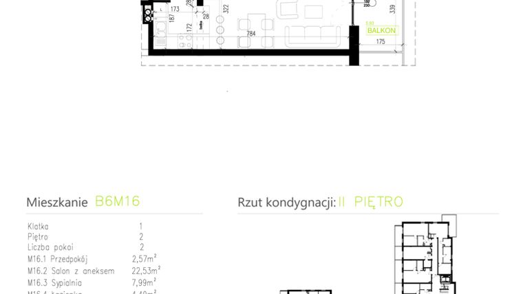 Rzut - Mieszkanie na sprzedaż 2 pokoje o powierzchni 37,58 m² - numer B6M16 w Osiedle Natura Park etap II