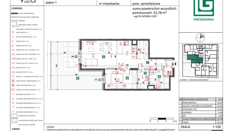 Rzut - Mieszkanie na sprzedaż 2 pokoje o powierzchni 54,78 m² - numer 2 w Vita Ząbki