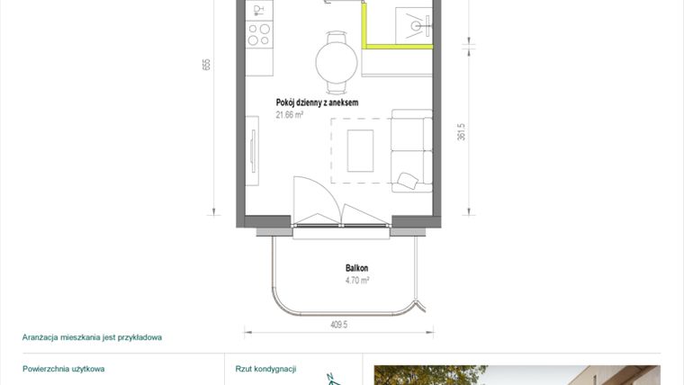 Rzut - Mieszkanie na sprzedaż 1 pokój o powierzchni 25,49 m² - numer A/1/18 w Skorosze Vita