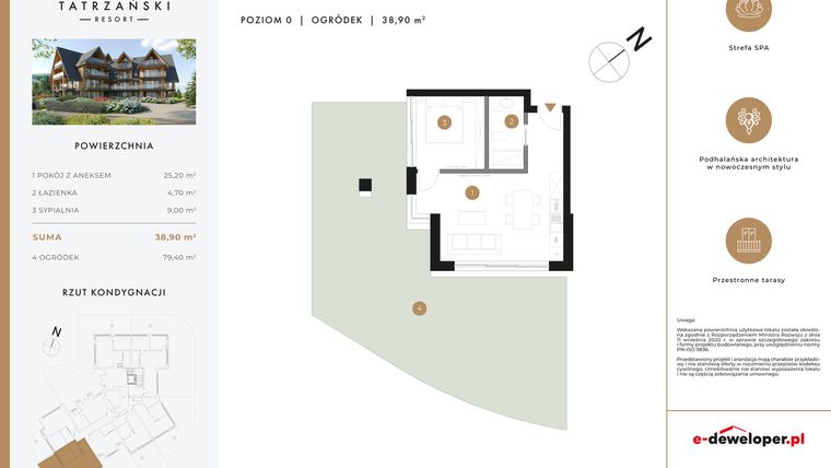 Rzut - Mieszkanie na sprzedaż 2 pokoje o powierzchni 38,9 m² - numer A06 w Tatrzański Resort