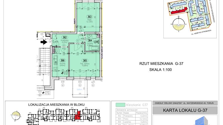 Rzut - Mieszkanie na sprzedaż 2 pokoje o powierzchni 46,68 m² - numer G-37 w Zielony Zakątek - bud. G