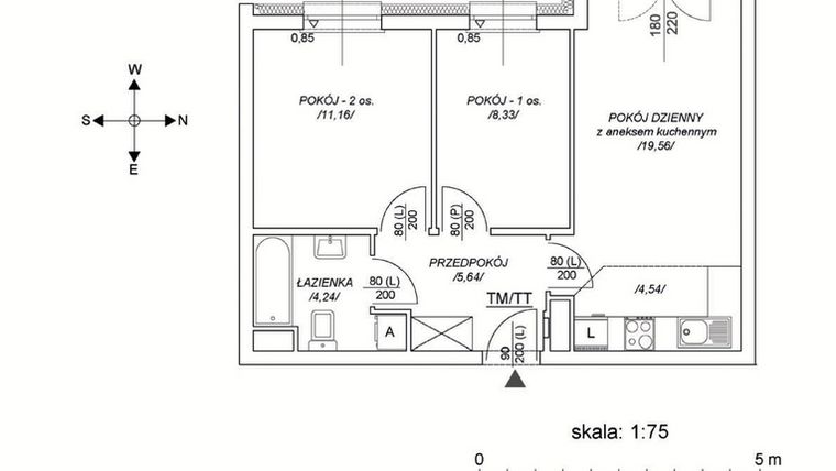 Rzut - Mieszkanie na sprzedaż 3 pokoje o powierzchni 48,93 m² - numer M11 w Osiedle Mała Dziesiąta etap II
