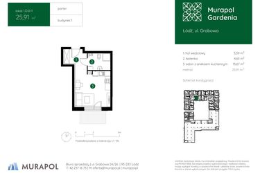Rzut - Mieszkanie na sprzedaż 1 pokój o powierzchni 25,91 m² - numer 1.D.0.11 w Murapol Gardenia