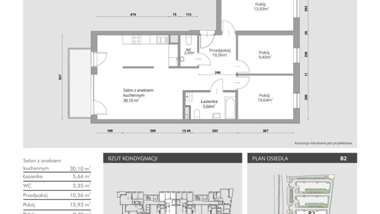 Rzut - Mieszkanie na sprzedaż 4 pokoje o powierzchni 82,64 m² - numer B2/32 w Lipska 61