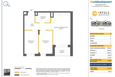 Rzut - Mieszkanie na sprzedaż 3 pokoje o powierzchni 53,68 m² - numer A/14 w Impuls Marywilska