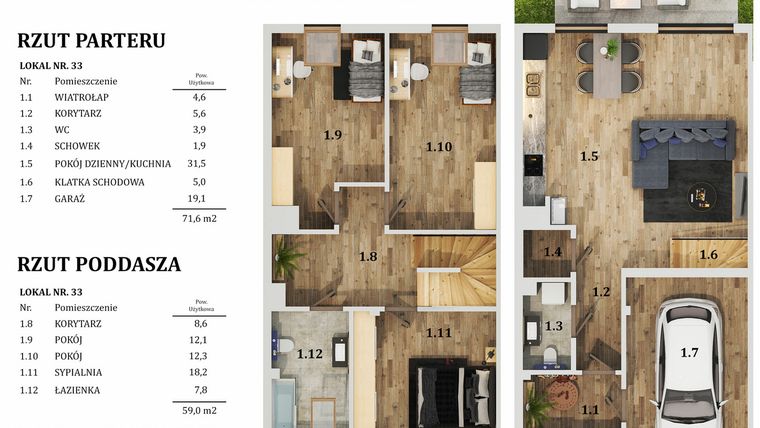 Rzut - Mieszkanie na sprzedaż 4 pokoje o powierzchni 130,6 m² - numer 33 w Osiedle Ratyń pod Lasem 2