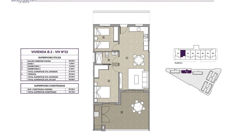 Rzut - Mieszkanie na sprzedaż 2 pokoje o powierzchni 65,56 m² - numer 22 w Eden Beach 2