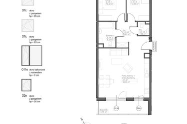 Rzut - Mieszkanie na sprzedaż 3 pokoje o powierzchni 70,39 m² - numer F.2.3.4 w Optima VII