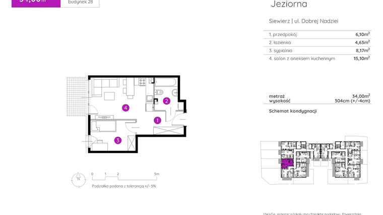 Rzut - Mieszkanie na sprzedaż 2 pokoje o powierzchni 34 m² - numer 28.A.0.5 w Murapol Siewierz Jeziorna bud. 27 i 28