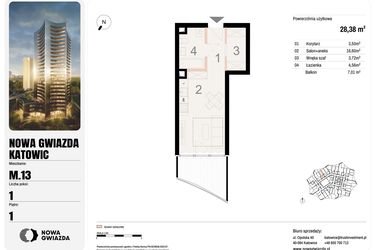 Rzut - Mieszkanie na sprzedaż 1 pokój o powierzchni 28,38 m² - numer M.13 w Nowa Gwiazda