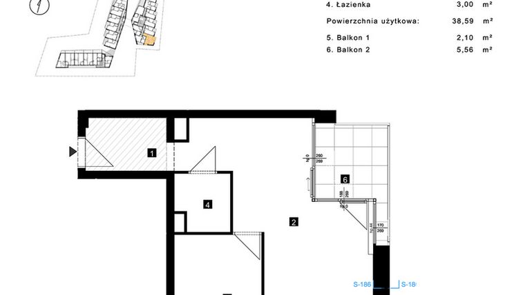 Rzut - Mieszkanie na sprzedaż 2 pokoje o powierzchni 38,59 m² - numer C.1.12 w Cisha Apartamenty Dziwnów