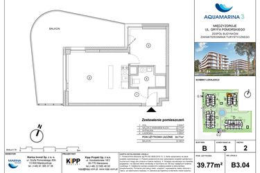 Rzut - Mieszkanie na sprzedaż 2 pokoje o powierzchni 39,77 m² - numer B3.04 w Aquamarina 3