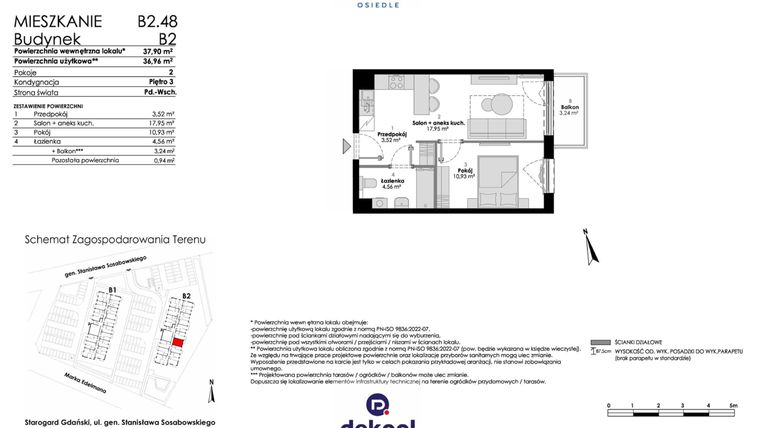 Rzut - Mieszkanie na sprzedaż 2 pokoje o powierzchni 36,96 m² - numer B2.48 w Osiedle Chabrowe
