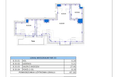 Rzut - Mieszkanie na sprzedaż 2 pokoje o powierzchni 47,35 m² - numer B.34 w Gaja Park