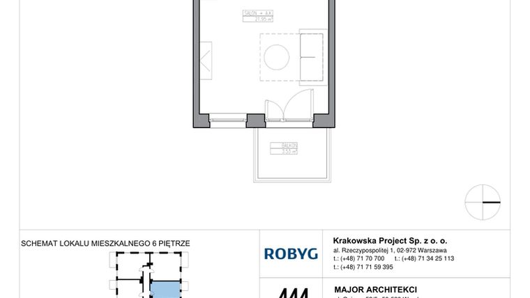 Rzut - Mieszkanie na sprzedaż 1 pokój o powierzchni 28,93 m² - numer KR6/C/6/4 w Apartamenty Krakowska etap VI