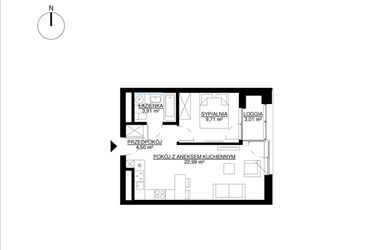Rzut - Mieszkanie na sprzedaż 2 pokoje o powierzchni 41,11 m² - numer M114 w KrakoVska etap 2