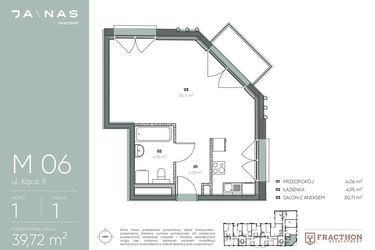 Rzut - Mieszkanie na sprzedaż 1 pokój o powierzchni 39,72 m² - numer M.6 w Ja\nas
