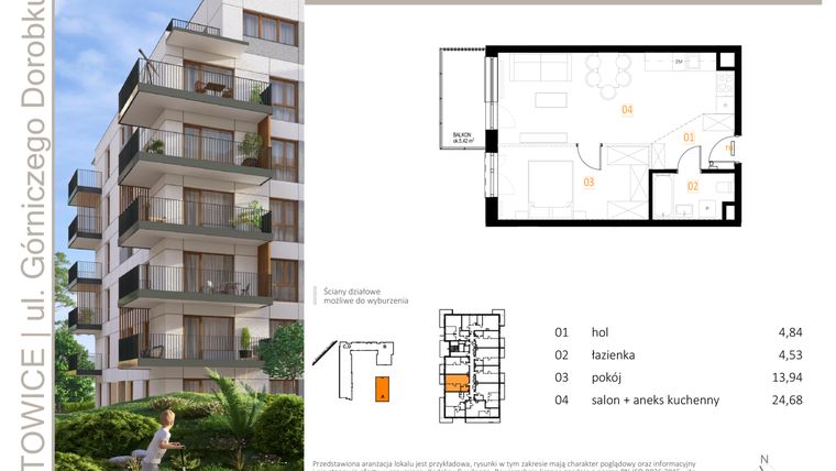 Rzut - Mieszkanie na sprzedaż 2 pokoje o powierzchni 47,99 m² - numer A_19 w Zielony Nikiszowiec
