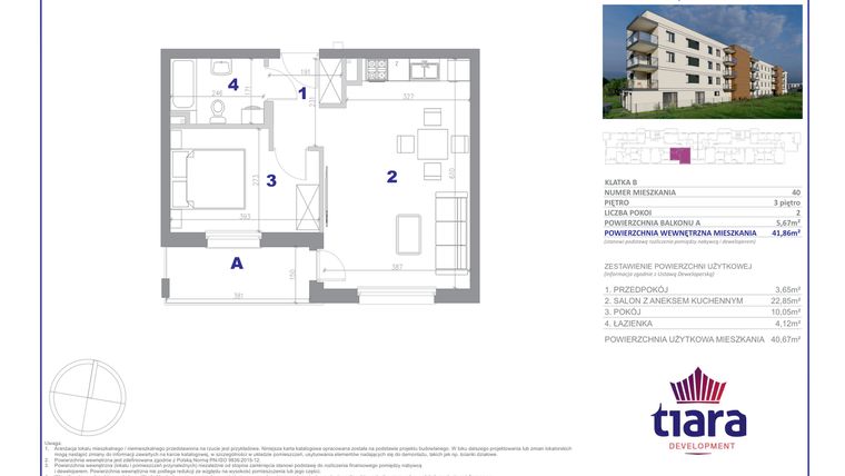 Rzut - Mieszkanie na sprzedaż 2 pokoje o powierzchni 41,86 m² - numer 40 w Osiedle Janowiecka
