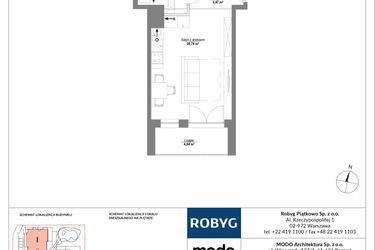 Rzut - Mieszkanie na sprzedaż 1 pokój o powierzchni 30,68 m² - numer 1M09 w Początek Piątkowo bud. I
