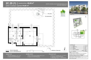 Rzut - Mieszkanie na sprzedaż 2 pokoje o powierzchni 46,6 m² - numer 2C.25 w Zielone Zamienie XI