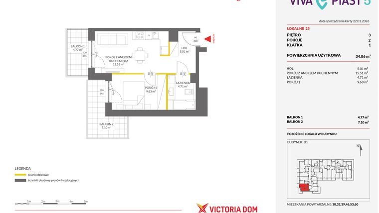Rzut - Mieszkanie na sprzedaż 2 pokoje o powierzchni 34,77 m² - numer A.25 w Viva Piast 5