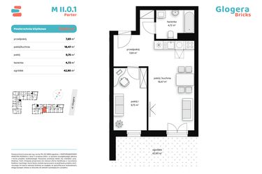 Rzut - Mieszkanie na sprzedaż 2 pokoje o powierzchni 40,63 m² - numer M II.0.1 w Glogera Bricks