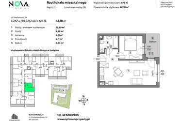 Rzut - Mieszkanie na sprzedaż 2 pokoje o powierzchni 42,18 m² - numer 15 w Nova Radiostacja