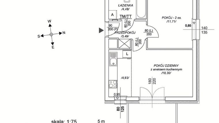 Rzut - Mieszkanie na sprzedaż 2 pokoje o powierzchni 37,98 m² - numer M78 w Osiedle Mała Dziesiąta etap II