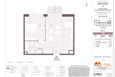 Rzut - Mieszkanie na sprzedaż 2 pokoje o powierzchni 44,94 m² - numer B.02.09 w Apartamenty Józefińska