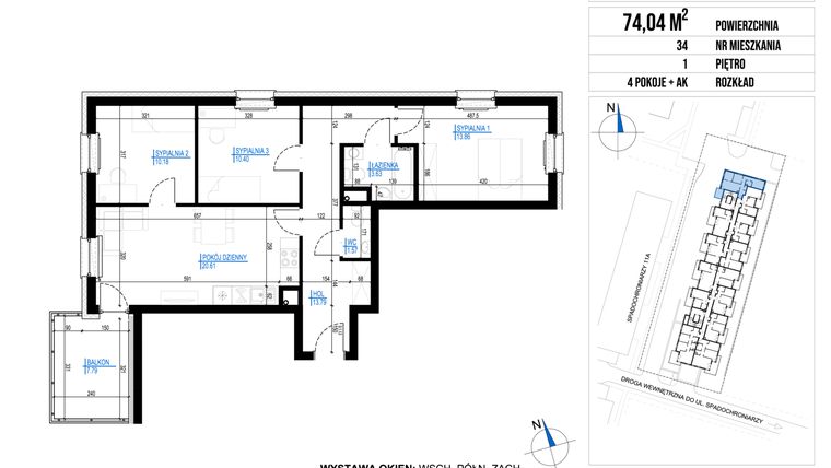 Rzut - Mieszkanie na sprzedaż 4 pokoje o powierzchni 74,04 m² - numer 34 w Vieniava edycja druga