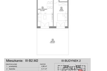 Rzut - Mieszkanie na sprzedaż 2 pokoje o powierzchni 44,9 m² - numer III-B2.M2 w Strefa Cegielnia 3