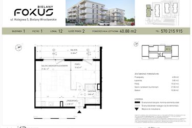 Rzut - Mieszkanie na sprzedaż 2 pokoje o powierzchni 40,88 m² - numer B1-12 w Fokus Bielany