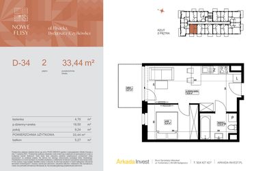 Rzut - Mieszkanie na sprzedaż 2 pokoje o powierzchni 33,44 m² - numer M34_NF.d w Nowe Flisy II