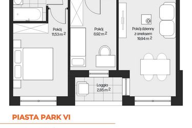 Rzut - Mieszkanie na sprzedaż 3 pokoje o powierzchni 49,63 m² - numer G1-48 w Piasta Park VI