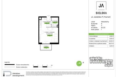 Rzut - Mieszkanie na sprzedaż 1 pokój o powierzchni 30,67 m² - numer B.3.23 w JA_SIELSKA V