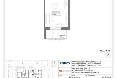 Rzut - Mieszkanie na sprzedaż 1 pokój o powierzchni 31,01 m² - numer I1.2M03 w Nowa Wałowa bud. I1