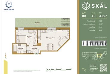 Rzut - Mieszkanie na sprzedaż 2 pokoje o powierzchni 43,97 m² - numer M.13 w Skal