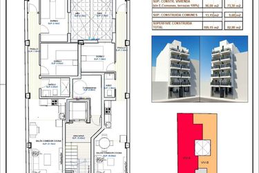 Rzut - Mieszkanie na sprzedaż 3 pokoje o powierzchni 89,15 m² - numer BA w Apartamenty Torrevieja Playa del Cura RD-75661