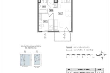 Rzut - Mieszkanie na sprzedaż 2 pokoje o powierzchni 36,21 m² - numer 6.A.14 w Urzeka bud. 6 i 7