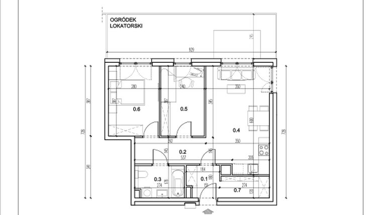 Rzut - Mieszkanie na sprzedaż 3 pokoje o powierzchni 56,48 m² - numer 7 w Łużycka 71