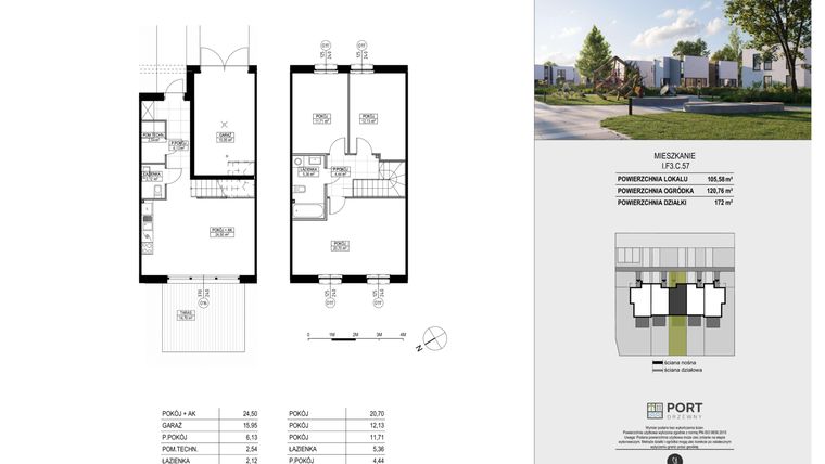 Rzut - Dom na sprzedaż 4 pokoje o powierzchni 105,58 m² - numer I.F3.C.57 w Port Drzewny