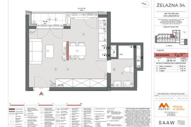 Rzut - Mieszkanie na sprzedaż 1 pokój o powierzchni 28,65 m² - numer A.05.18 w Żelazna 54