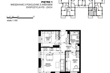 Rzut - Mieszkanie na sprzedaż 3 pokoje o powierzchni 53,39 m² - numer C2-M14 w Stacja Łódź V – etap C2