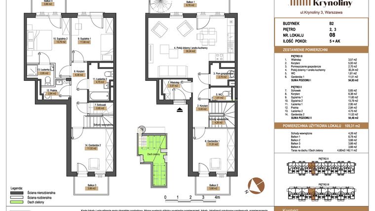 Rzut - Mieszkanie na sprzedaż 5 pokoi o powierzchni 109,31 m² - numer 08.B2 w Apartamenty Krynoliny