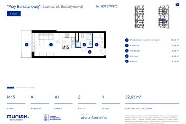 Rzut - Mieszkanie na sprzedaż 1 pokój o powierzchni 32,63 m² - numer 15A w Przy Bursztynowej