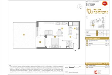 Rzut - Mieszkanie na sprzedaż 2 pokoje o powierzchni 37,35 m² - numer 3 w Apartamenty Metro Wilanowska