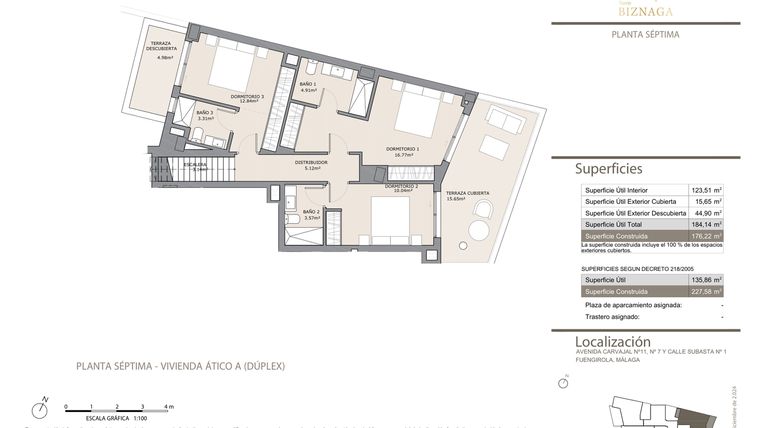 Rzut - Mieszkanie na sprzedaż 3 pokoje o powierzchni 176 m² - numer AT-A w Torre Biznaga